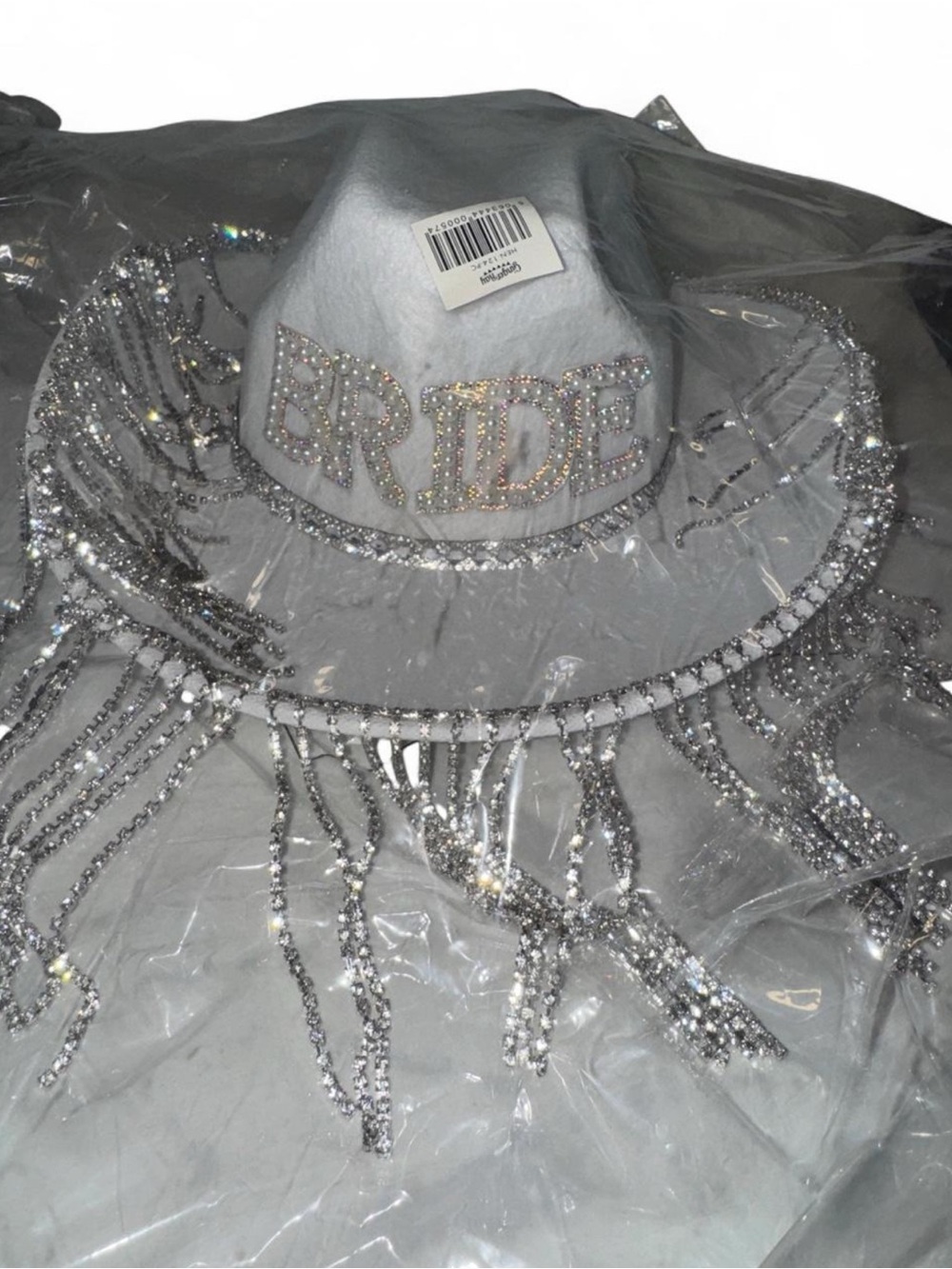 White 'BRIDE' Rhinestone Fringe Cowgirl Hat